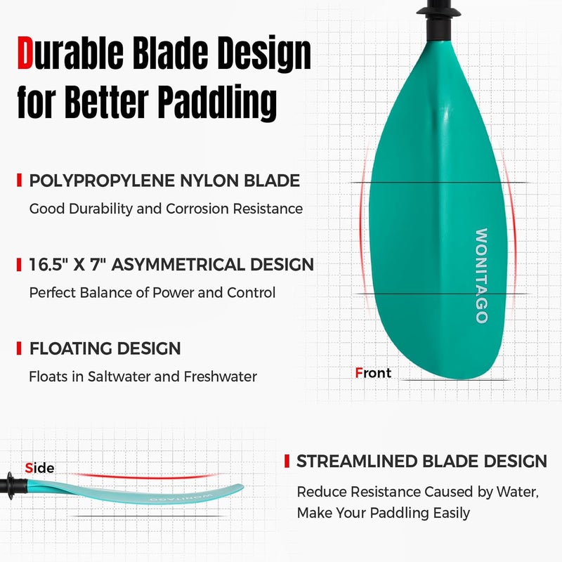 WONITAGO Kayak Paddle Carbon Fiber Shaft and Reinforced Nylon Blade, Adjustable Kayaking Oars, 3 Piece, 230-250 cm/90-98 Inches,210-230 cm/82-90 inches - Image 4